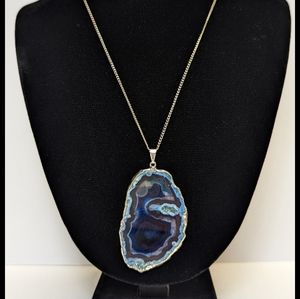 Dark Blue and Light Blue Agate Slab Necklace